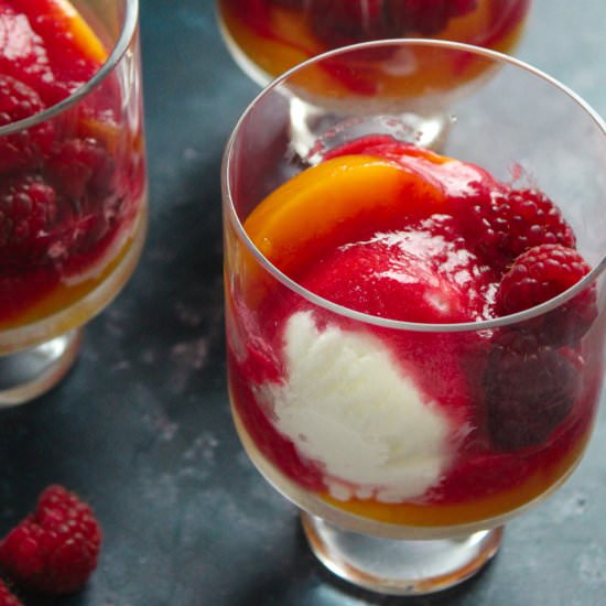 Peach Melba Sundae with Rosé Wine