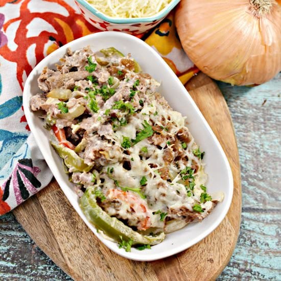 Keto Philly Cheesesteak Casserole