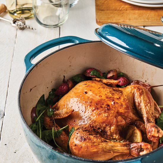 Roast Whole Chicken with Radishes