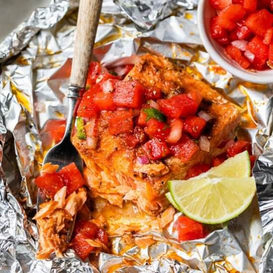 Foil Packet Fish & Watermelon Salsa