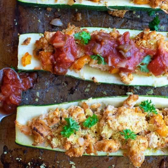 Tofu stuffed zucchini boats