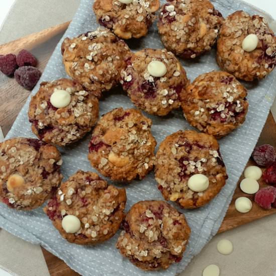 Raspberry & white chocolate muffins
