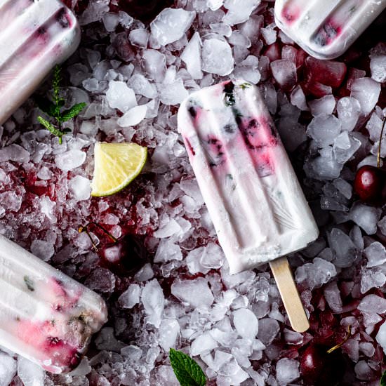 Roasted Cherry Limeade Popsicles