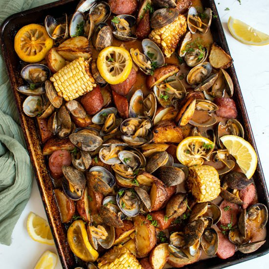 Sheet pan clam bake