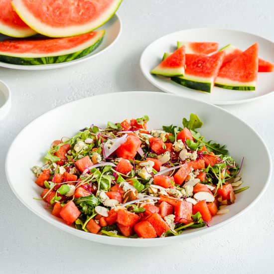 Watermelon Salad with Arugula, Blue