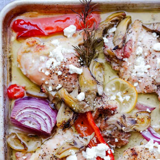One Pan Artichoke Chicken Bake