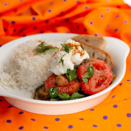Eggplant, Chickpea and Tomato Bake
