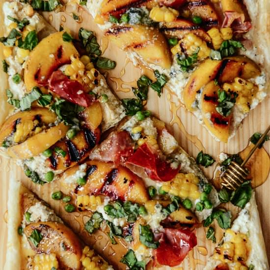 Peach Prosciutto Puff Pastry Tart