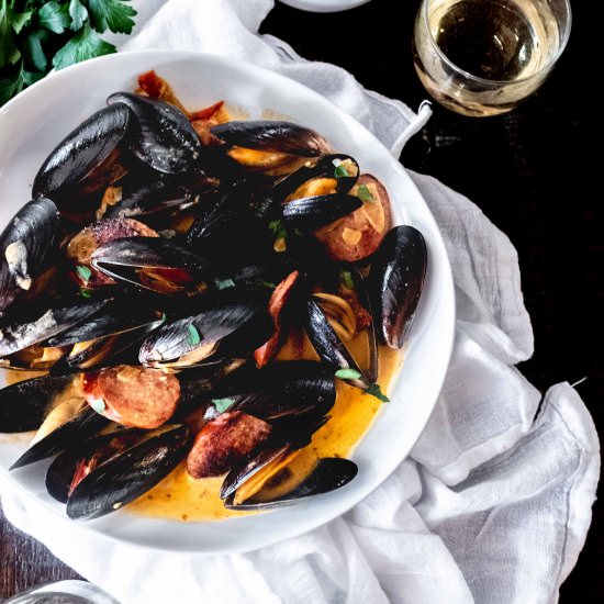 cajun mussels and andouille sausage