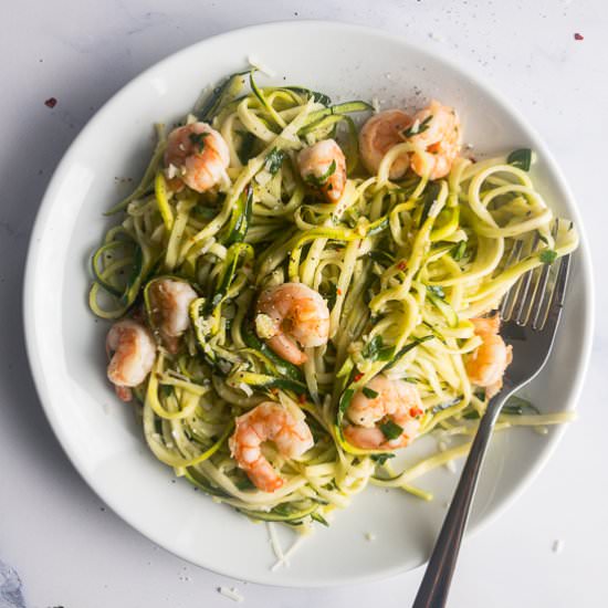 Zucchini Noodles with Garlic Shrimp