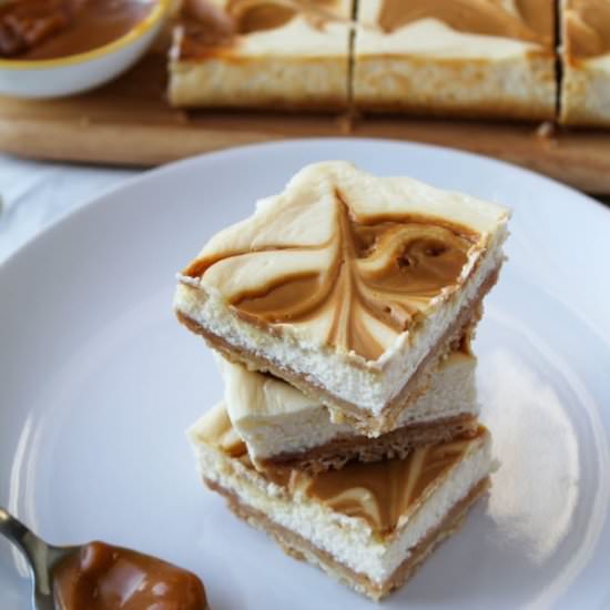 Caramel Swirl Cheesecake Bars