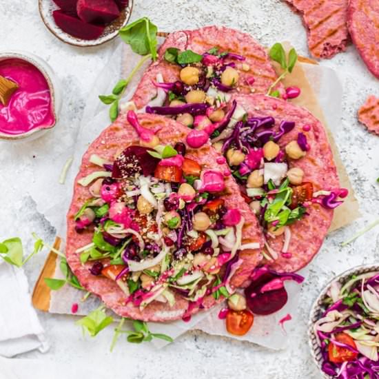 Beet Flatbreads with Chickpea Slaw