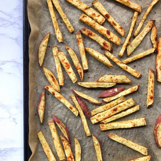 “Cheesy” Sweet Potato Fries
