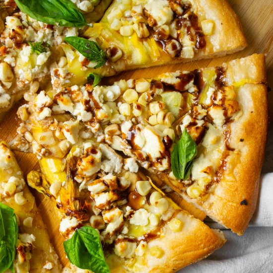 Corn, Squash and Goat Cheese Pizza