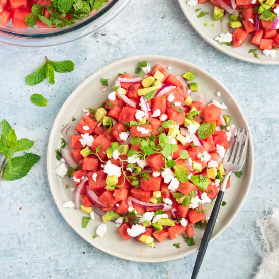 Watermelon Avocado Mint Feta Salad
