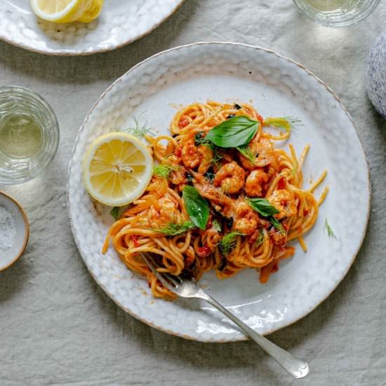 Prawn and fennel spaghetti (FODMAP)