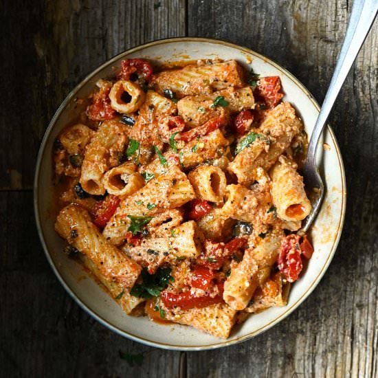 Eggplant and sun dried tomato pasta