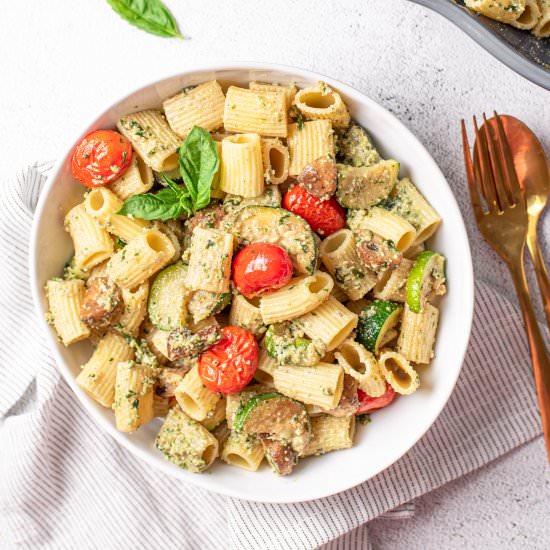 ROASTED SUMMER PASTA WITH PESTO