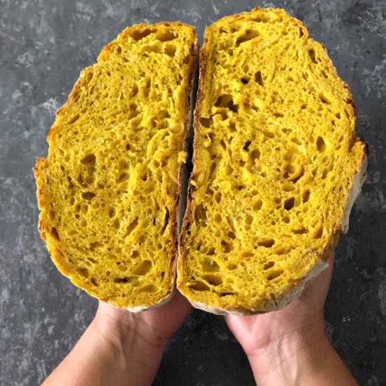 Sourdough turmeric and onion bread