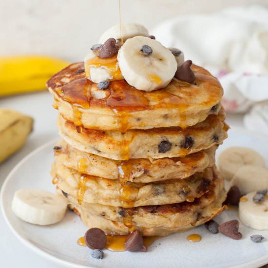 Banana chocolate chip pancakes