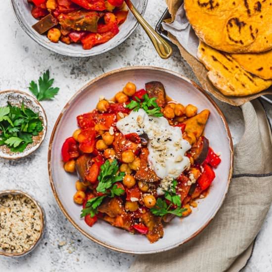 Aubergine Chickpea Harissa Stew