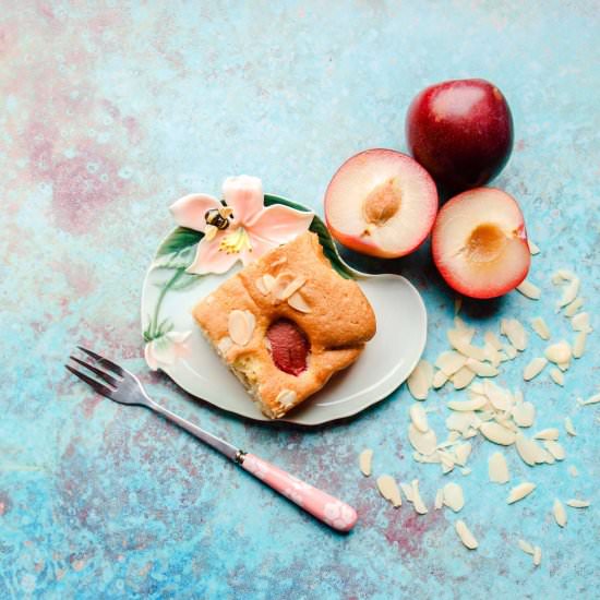 Plum and Almond Traybake Cake