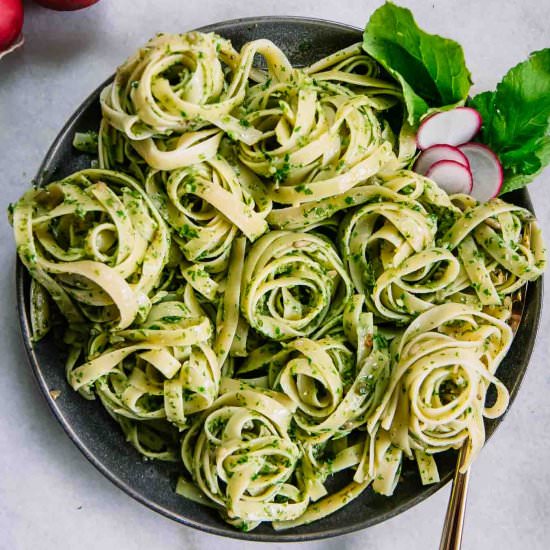 Radish Greens Pesto Pasta