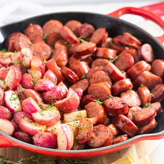 One Pan Smoked Sausage & Radish