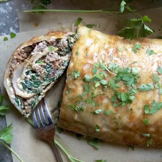 beef-stuffed scalloped potato roll