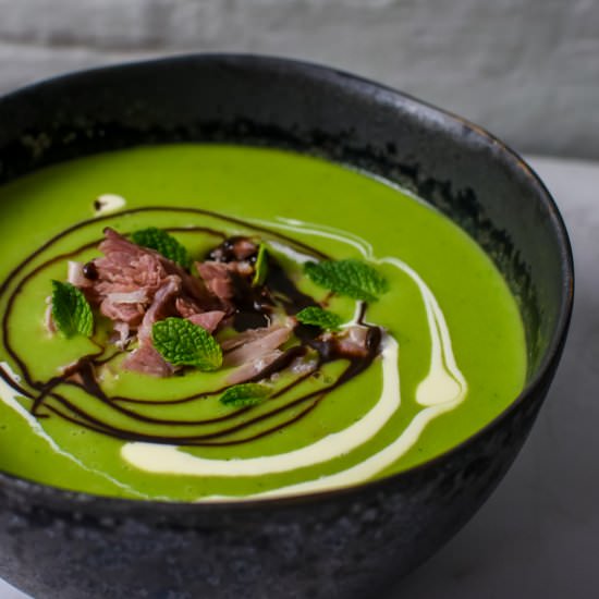 Pea, Ham, Mint & Chocolate Soup