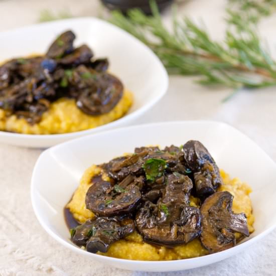 Mushroom Ragout Over Creamy Polenta