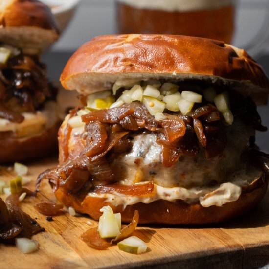 Schnitzel Burgers on Pretzel Buns