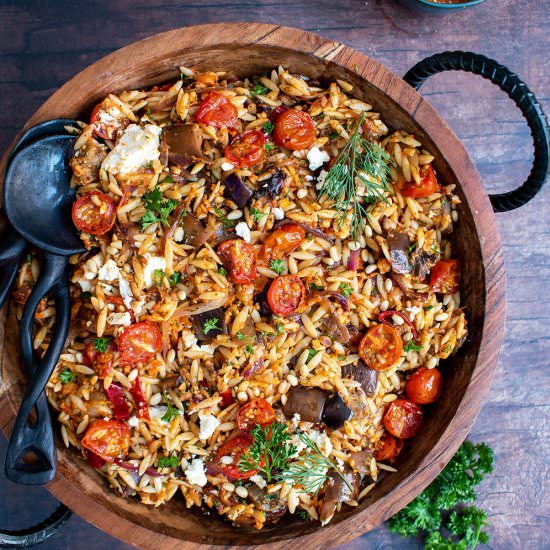 Romesco orzo pasta salad