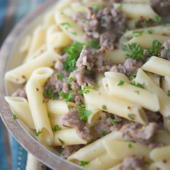 Pasta with Sausage in Mustard Sauce