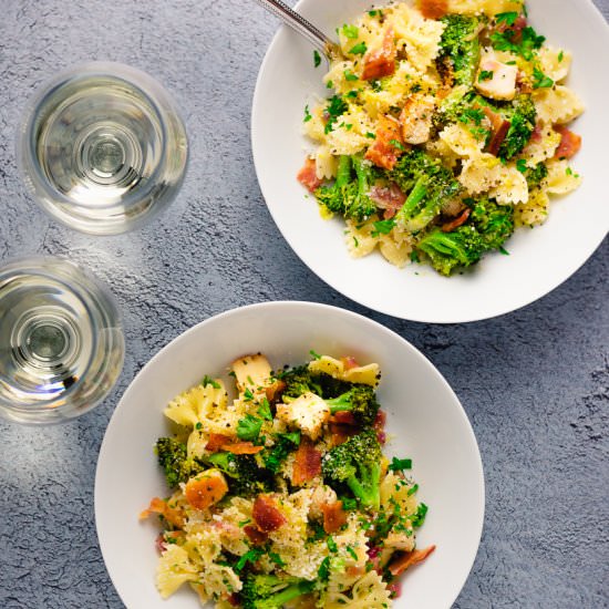 Scallop Pasta with Bacon and Broccoli