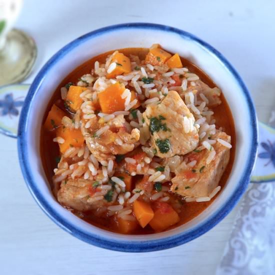 Pork stew with rice and carrot