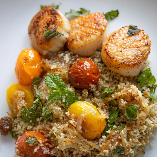 Couscous, Herbs, Tomatoes Scallops