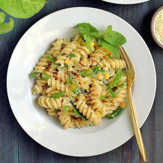 Creamy Corn Pasta with Mint