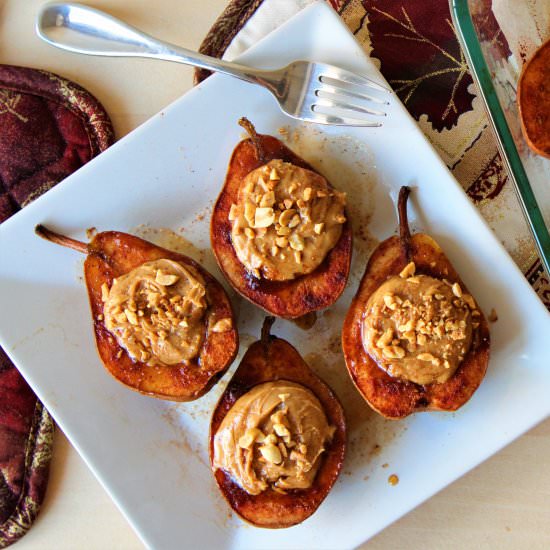 Peanut Butter Stuffed Baked Pears