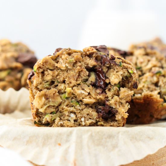Zucchini Choc Chunk Oatmeal Muffins
