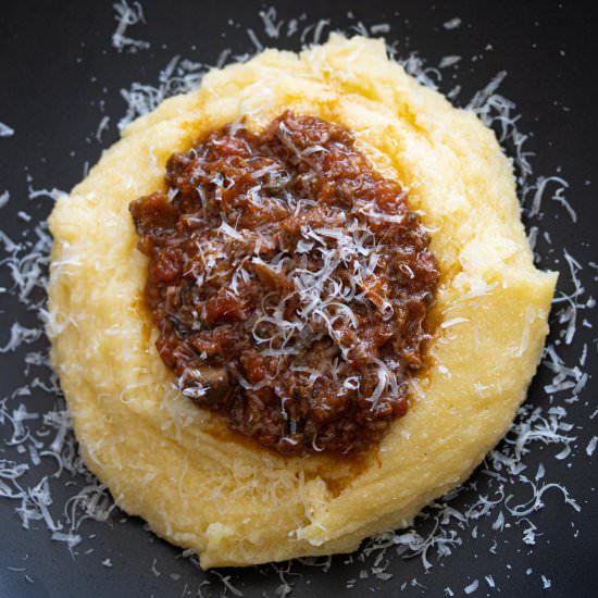 Mushrooms, Sausage Ragu w/Polenta