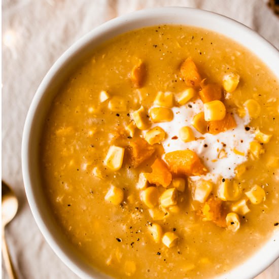 Corn Chowder With Roasted Pumpkin