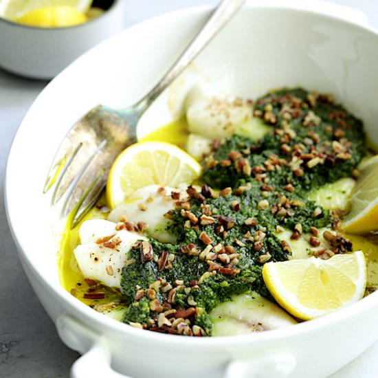 Tilapia with Spinach Pecan Pesto