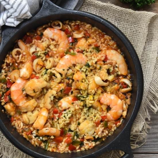 Rice with monkfish, prawns