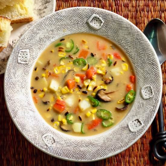 Charred corn and miso chowder