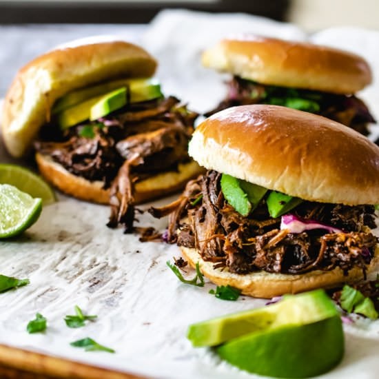 Poblano Beer Braised Beef Sandwich