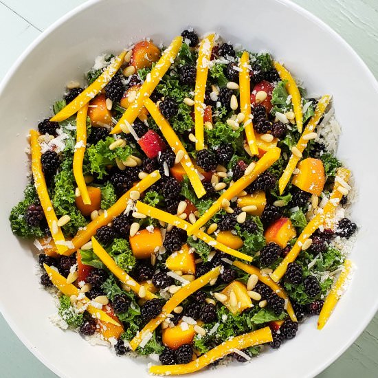Blackberry Kale Peach & Mango salad