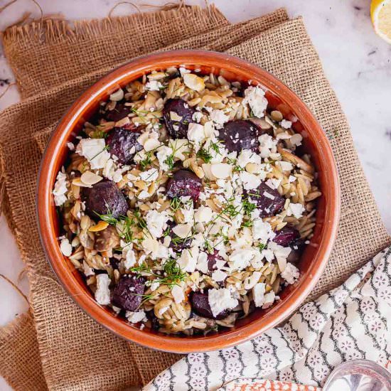 Mushroom Orzo with Beetroot & Feta