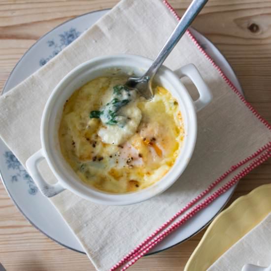 Baked Eggs with Spinach and Cheddar