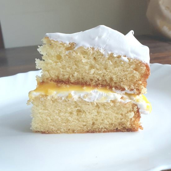White cake with passionfruit curd
